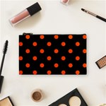 Polka Dots - Tangelo Orange on Black Cosmetic Bag (S)