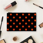 Polka Dots - Tangelo Orange on Black Cosmetic Bag (M)