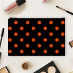 Polka Dots - Tangelo Orange on Black Cosmetic Bag (L)