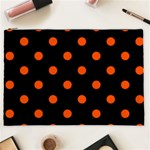 Polka Dots - Tangelo Orange on Black Cosmetic Bag (XXL)