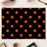 Polka Dots - Tangelo Orange on Black Cosmetic Bag (XXXL)