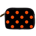 Polka Dots - Tangelo Orange on Black Digital Camera Leather Case