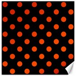 Polka Dots - Tangelo Orange on Black Canvas 12  x 12 