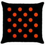 Polka Dots - Tangelo Orange on Black Throw Pillow Case (Black)