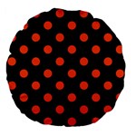 Polka Dots - Tangelo Orange on Black Large 18  Premium Flano Round Cushion