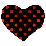 Polka Dots - Tangelo Orange on Black Large 19  Premium Heart Shape Cushion