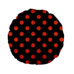 Polka Dots - Tangelo Orange on Black Standard 15  Premium Flano Round Cushion