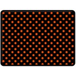 Polka Dots - Tangelo Orange on Black Fleece Blanket (Large) (One Side)