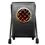 Polka Dots - Tangelo Orange on Black Pen Holder Desk Clock