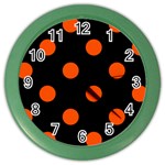 Polka Dots - Tangelo Orange on Black Color Wall Clock