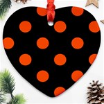 Polka Dots - Tangelo Orange on Black Ornament (Heart)