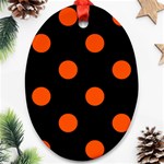 Polka Dots - Tangelo Orange on Black Oval Ornament (Two Sides)