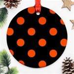 Polka Dots - Tangelo Orange on Black Ornament (Round)