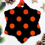 Polka Dots - Tangelo Orange on Black Ornament (Snowflake)