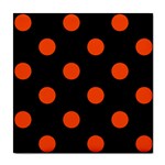 Polka Dots - Tangelo Orange on Black Tile Coaster