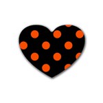 Polka Dots - Tangelo Orange on Black Rubber Coaster (Heart)