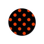 Polka Dots - Tangelo Orange on Black Rubber Coaster (Round)