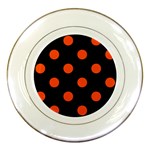 Polka Dots - Tangelo Orange on Black Porcelain Plate