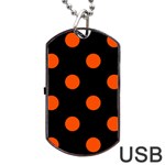 Polka Dots - Tangelo Orange on Black Dog Tag USB Flash (One Side)