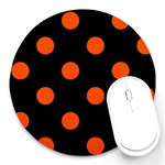 Polka Dots - Tangelo Orange on Black Round Mousepad