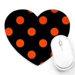 Polka Dots - Tangelo Orange on Black Heart Mousepad