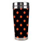 Polka Dots - Tangelo Orange on Black Stainless Steel Travel Tumbler