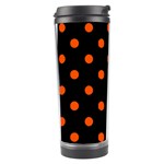 Polka Dots - Tangelo Orange on Black Travel Tumbler