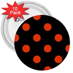 Polka Dots - Tangelo Orange on Black 3  Button (10 pack)