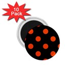 Polka Dots - Tangelo Orange on Black 1.75  Magnet (10 pack)