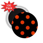 Polka Dots - Tangelo Orange on Black 2.25  Magnet (100 pack)