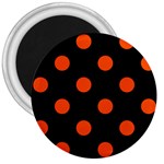 Polka Dots - Tangelo Orange on Black 3  Magnet