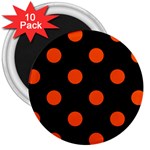 Polka Dots - Tangelo Orange on Black 3  Magnet (10 pack)