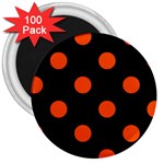 Polka Dots - Tangelo Orange on Black 3  Magnet (100 pack)