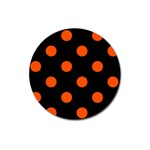 Polka Dots - Tangelo Orange on Black Magnet 3  (Round)