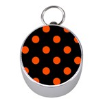 Polka Dots - Tangelo Orange on Black Silver Compass (Mini)