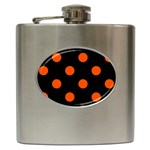 Polka Dots - Tangelo Orange on Black Hip Flask (6 oz)