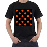 Polka Dots - Tangelo Orange on Black Men s T-Shirt (Black)