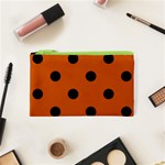 Polka Dots - Black on Burnt Orange Canvas Cosmetic Bag (XS)