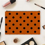 Polka Dots - Black on Burnt Orange Cosmetic Bag (L)