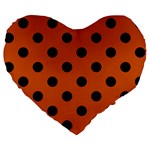 Polka Dots - Black on Burnt Orange Large 19  Premium Heart Shape Cushion