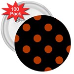 Polka Dots - Burnt Orange on Black 3  Button (100 pack)