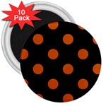 Polka Dots - Burnt Orange on Black 3  Magnet (10 pack)