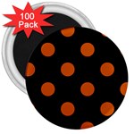 Polka Dots - Burnt Orange on Black 3  Magnet (100 pack)