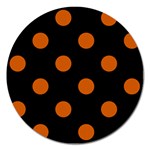 Polka Dots - Burnt Orange on Black Magnet 5  (Round)