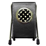 Polka Dots - Blond Yellow on Black Pen Holder Desk Clock