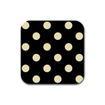 Polka Dots - Blond Yellow on Black Rubber Square Coaster (4 pack)