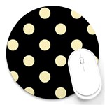 Polka Dots - Blond Yellow on Black Round Mousepad