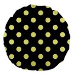 Polka Dots - Pastel Yellow on Black Large 18  Premium Round Cushion