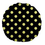 Polka Dots - Pastel Yellow on Black Large 18  Premium Flano Round Cushion