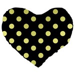 Polka Dots - Pastel Yellow on Black Large 19  Premium Heart Shape Cushion